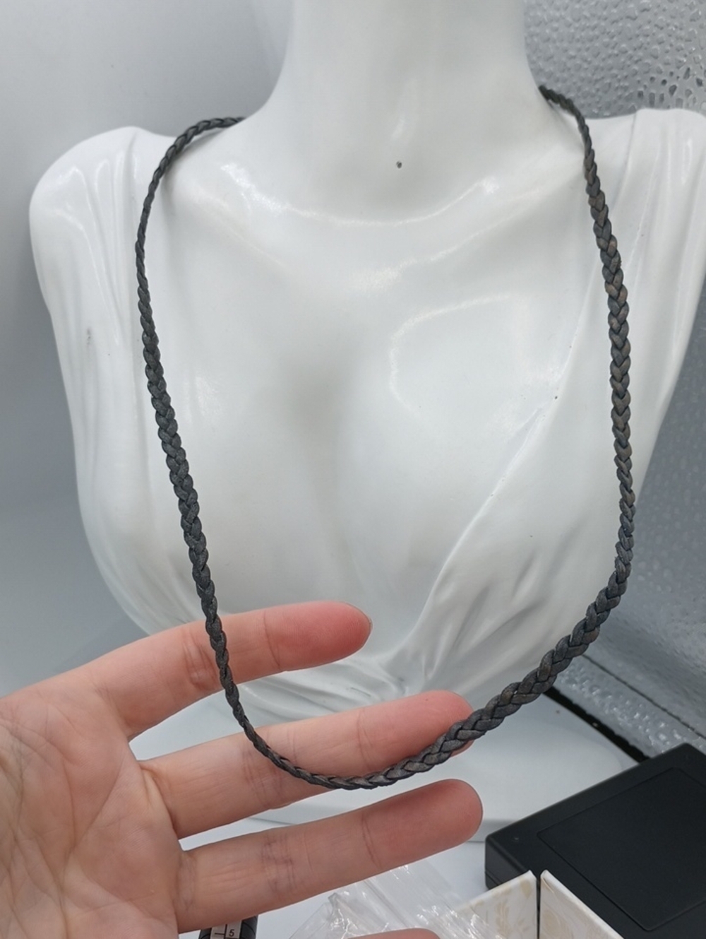 Braided Leather Necklace in /Brown Gray N411